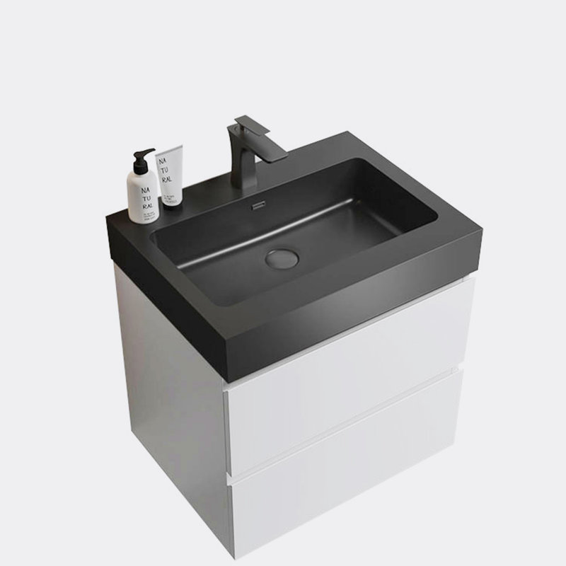 Meuble-lavabo mural simple 24 po avec plateau Kapena, Noir, Blanc