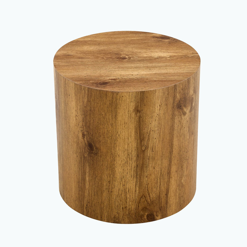 Modern Cylindrical Drum Accent Table Versatile Side Table with Anti-Slip Fee, 15.7" H x 15.7" L x 15.7" W, Brown Wood