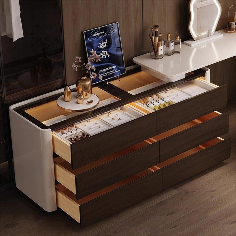 Coiffeuse avec miroir lumineux, 6 tiroirs