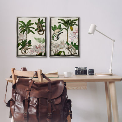  «Tropical Trees & Monkeys», ensemble de 2 toiles flottantes encadrées par Naomi McCavitt