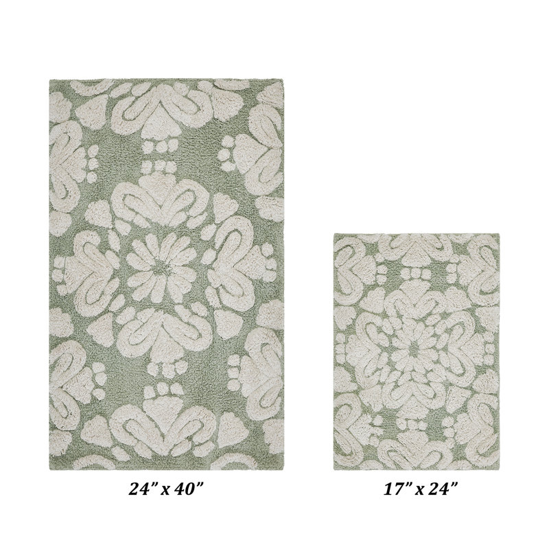 Ensemble de tapis de bain 2 pièces 100% coton 1885 GSM Danitra Premium, certifié OEKO-TEX®, envers en latex antidérapant, tapis de bain touffetés moelleux pour la douche, la baignoire, le lavabo et le meuble-lavabo, super absorbant, lavable à la machine, sauge