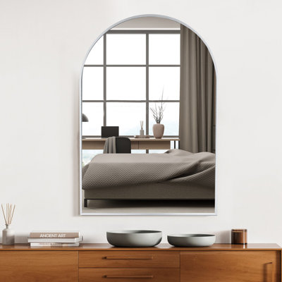 Arch Bathroom Mirror, Wall Mounted Mirrors with Metal Frame 