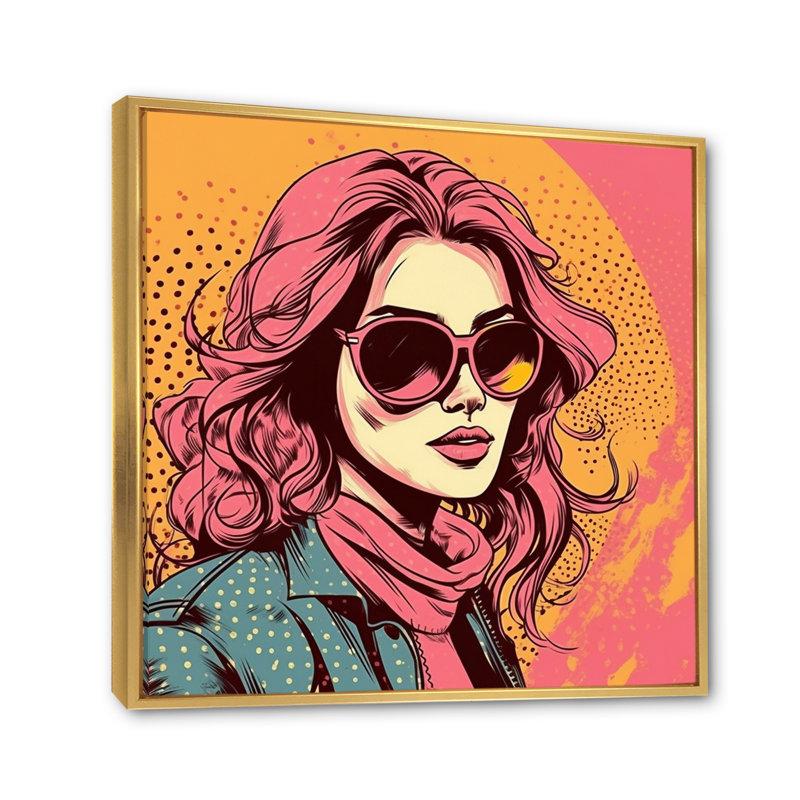 " 1950S Pop Pink Woman Portrait II ", 30" H x 30" W x 1" D, Gold Floater Framed