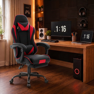 Ergonomic Racing Gaming Chair with Retractable Footrest, Linkage Armrest, 135° Recline, Height Adjustable, 360° Swivel, 400LBS Max Load for Office & Gaming