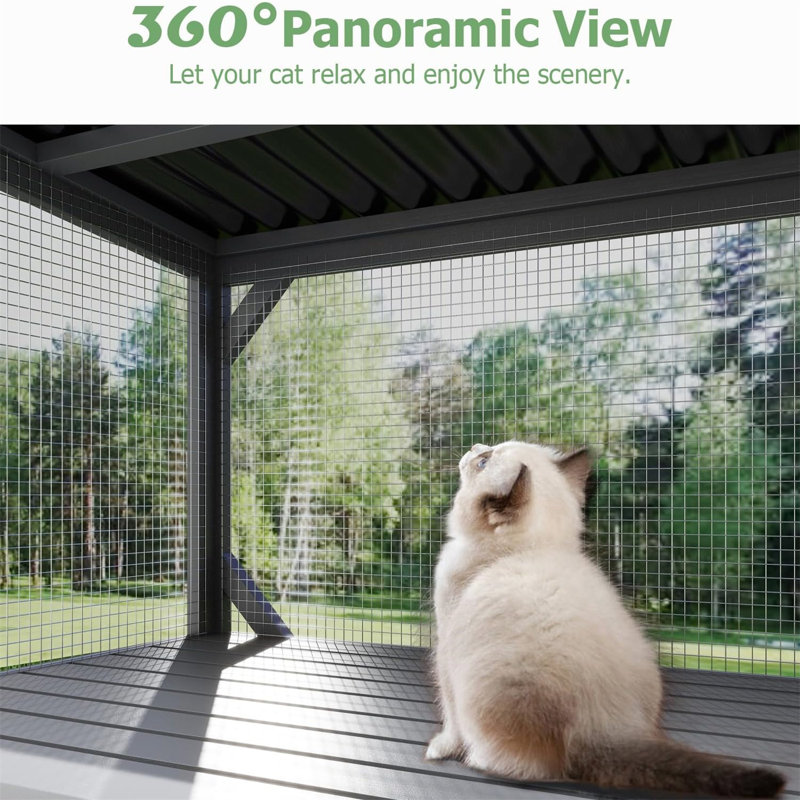 Perchoir pour chat en bois et Catio - Hamac intérieur / extérieur pour grands chats - Bain de soleil, sieste et d'observation des oiseaux