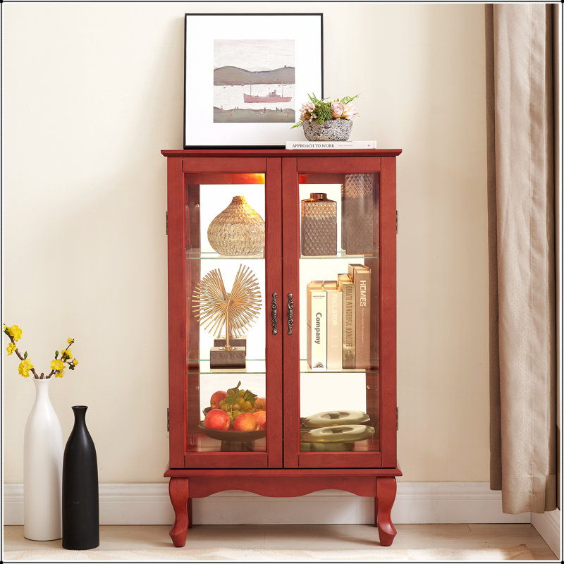 Vitrine 2 portes avec portes en verre trempé, panneau arrière en miroir et éclairage interne pour une présentation élégante