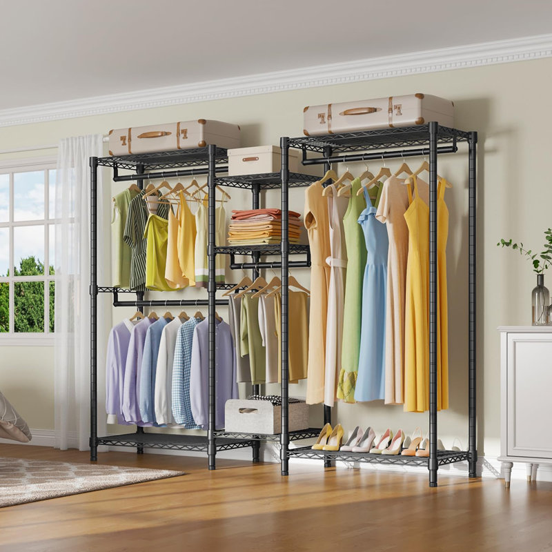 Black Heavy Duty Portable Wire Garment Rack with Shelves