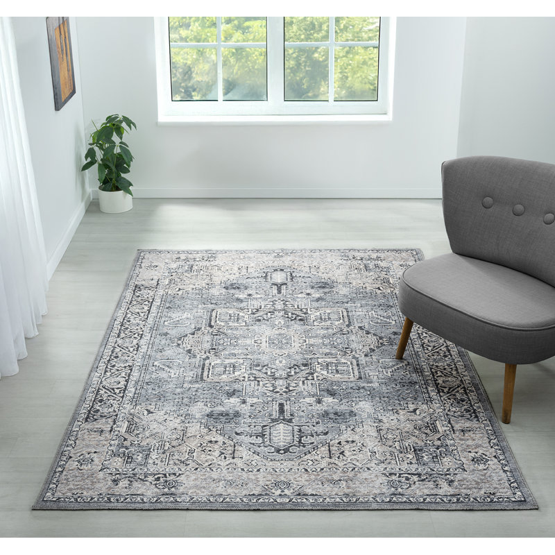 Lancaster Washable Gray Area Rug, Rectangle 2'7" x 7'3"