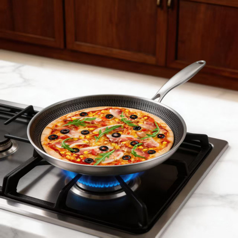 Lightweight 3-Ply Hybrid Stainless Steel Frying Pan, Non-Stick Crepe Pan, Round Dosa Griddle, Tawa for Roti Induction And Gas Compatibility, Uniform Heat Distribution, Easy to Clean Modern Steak, Egg, Fish, Pasta, Pizza Cookware