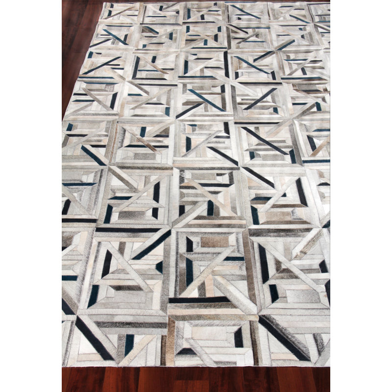 Natural Hide Cowhide Geometric Area Rug, Rectangle 13' x 14'
