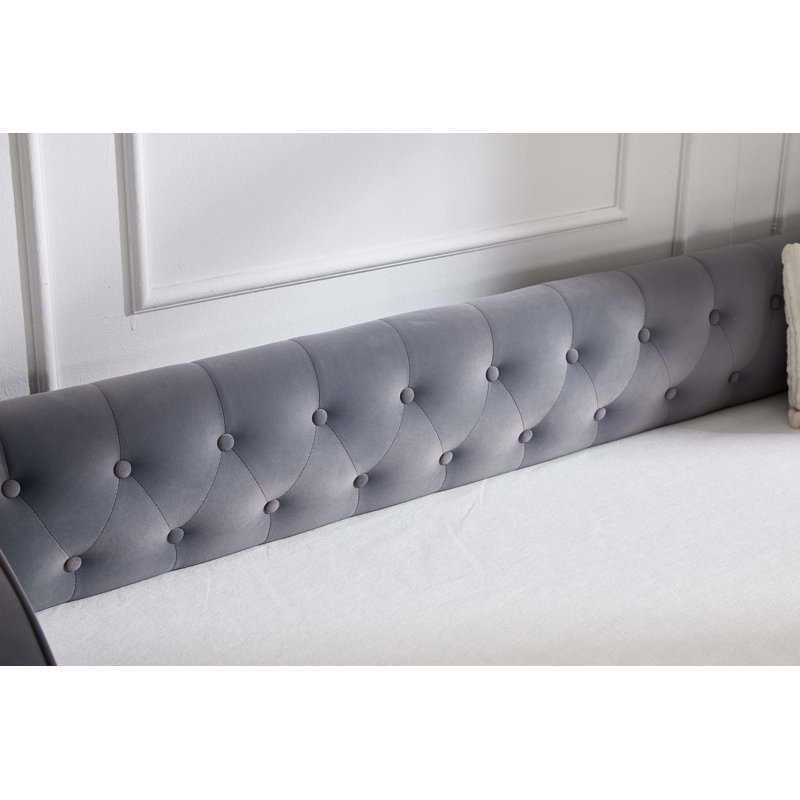 Lit de jour simple tapissier avec couchette, port USB, Gris