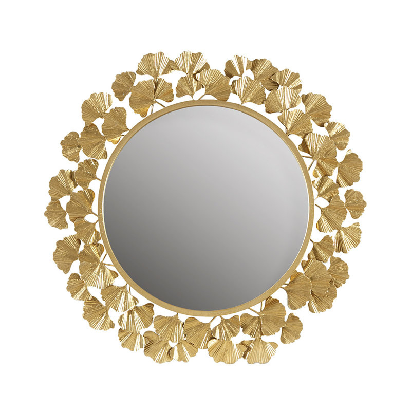 Modern Gold Gingko Leaf Round Wall Mirror