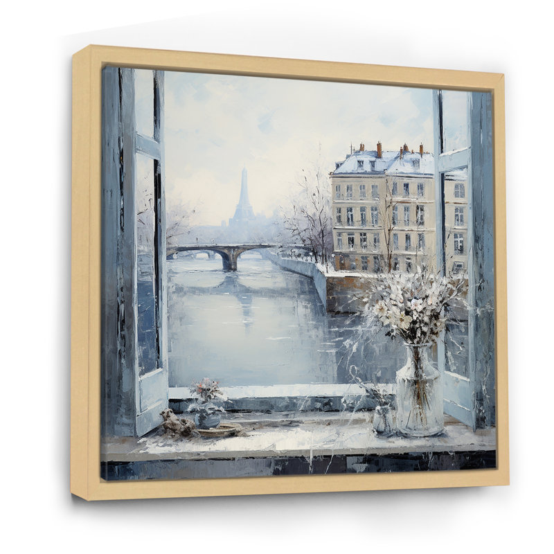 Hiver Paris, Tour Eiffel, ville charmante VI - Art mural de Paris, Cadre flottant brun, H 30 po x l 30 po x P 1,5 po