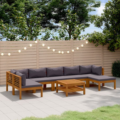 Wooden Lounge Set Dark Grey Solid Acacia Wood with Polyester Fabric Outdoor Sofa Set