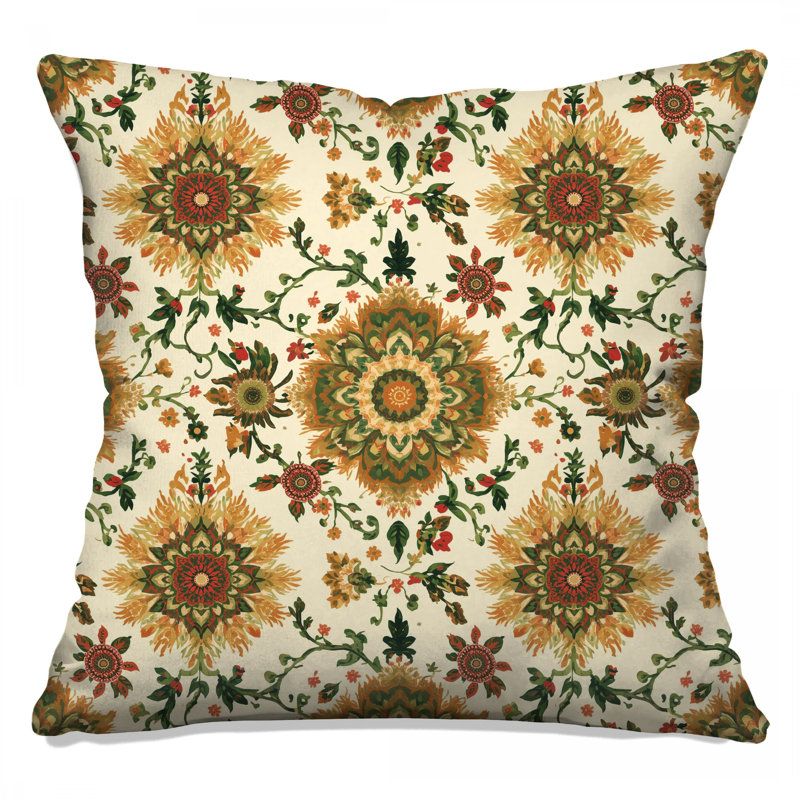 Coussins décoratifs à motif de médaillon floral, 16 x 16 pouces