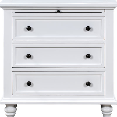 Ustyle White Wood Cabinet - 3 Drawers And Pull Out Tray For End Table 3 Solid Pine Versatile Different Room Settings