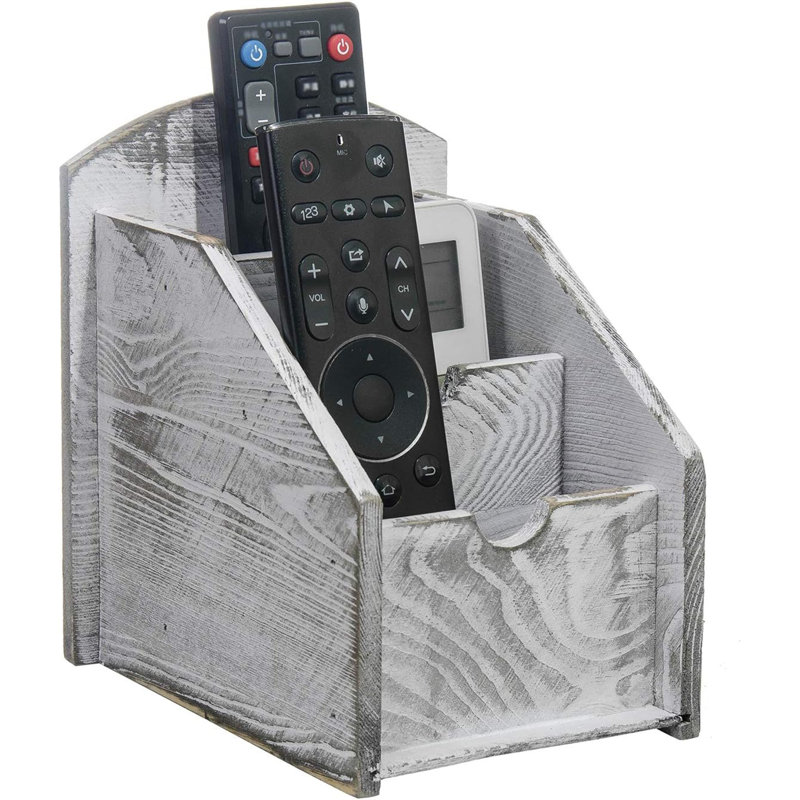 Rustic Wooden 3-Grid Remote Control Holder Country Style Desktop Storage Organizer