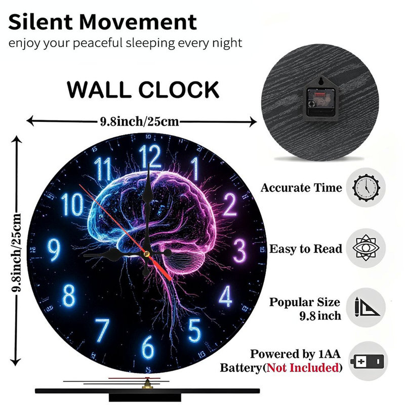 Neon Brain Clock Wall Art Decor