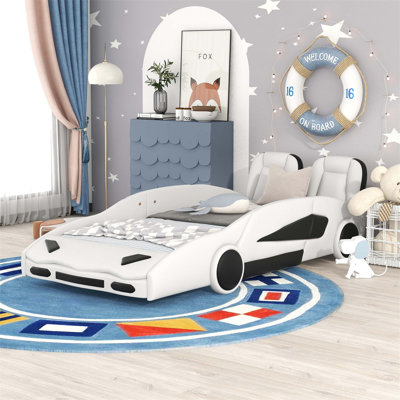 Exciting Race Car-Shaped Platform Bed with Wheels for an Adventurous and Comfortable Sleep Experience