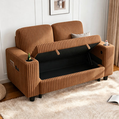 Sherry 56" Upholstered Storage Loveseat with Charging & Cup Holders
