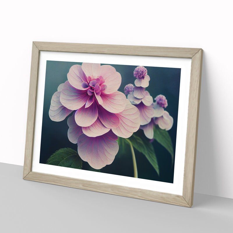 Enchanting Hydrangea Flowers 1 Piece Single Picture Frame Wall Art, 34cm H x 46cm W x 2cm D, Oak Framed