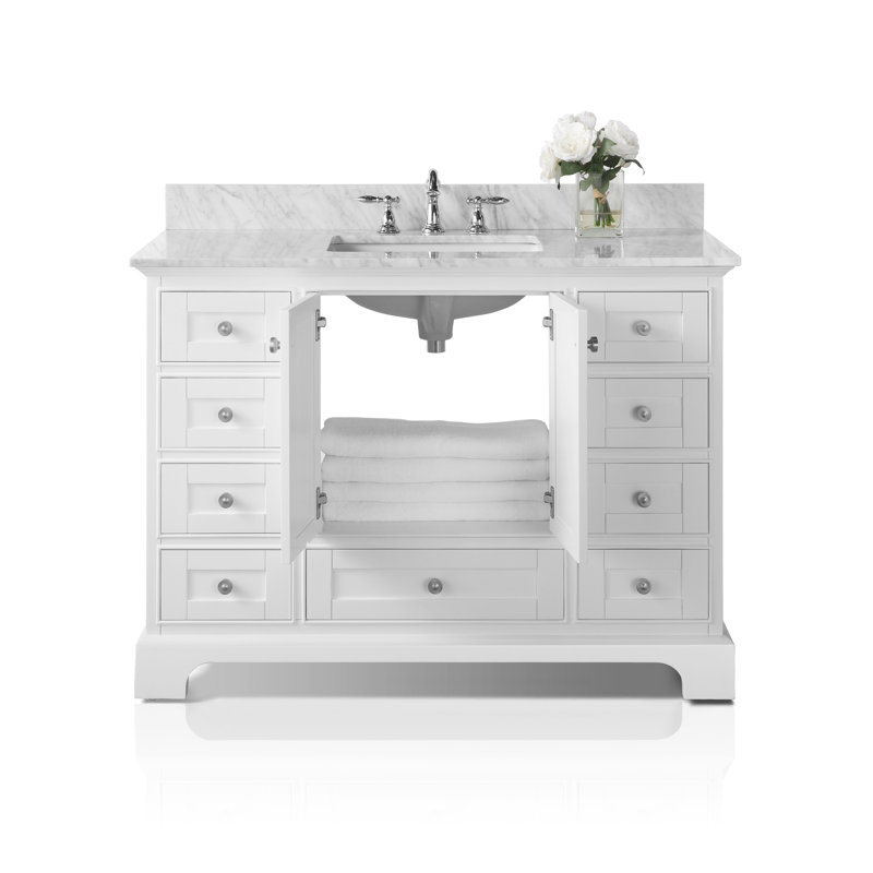 Ensemble de meuble-lavabo simple 48 po Varna, Blanc / nickel brossé, Marbre blanc de Carrare