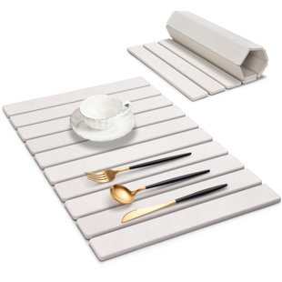 Grands tapis de vaisselle en pierre pour comptoir de cuisine, L 24 po x l 16 po, tapis de vaisselle pliable à séchage rapide, tapis de terre à diathermie absorbants écologiques