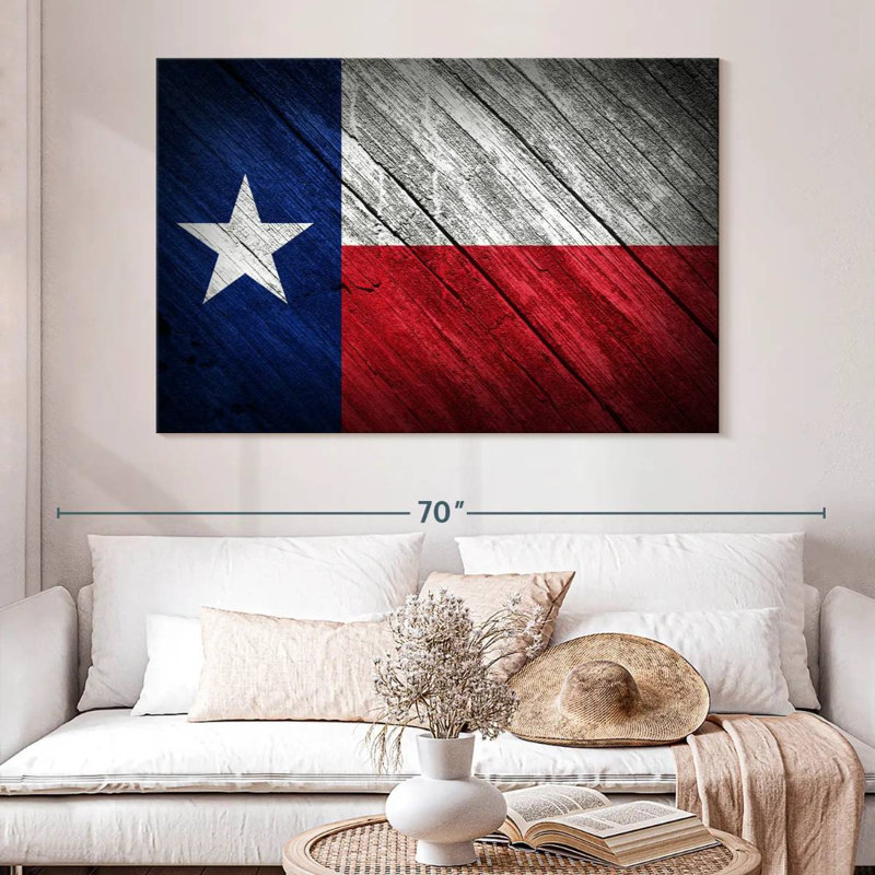 Drapeau de Borges au Texas sur bois, H 34 po x l 51 po