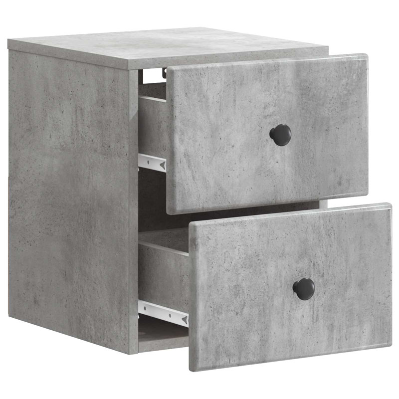 34.5cm W Manufactured Wood Bedside Table, Concrete Grey