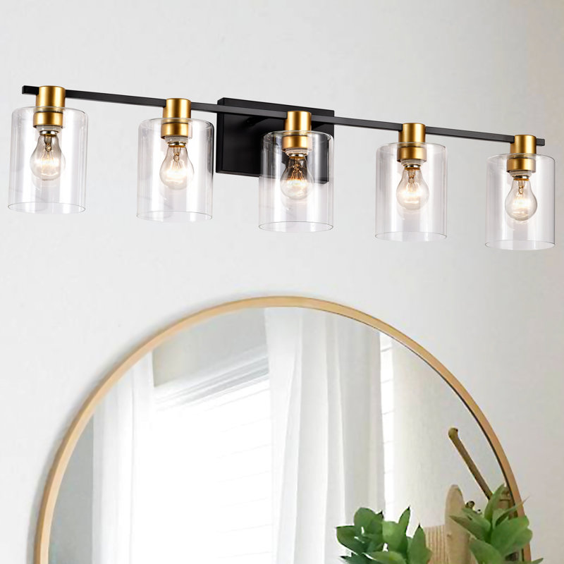 Luxe noir mat + 5 lumières de meuble-lavabo avec abat-jour en verre pour les maisons modernes