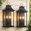 Lot de 2 appliques murales extérieures noires mates de 45,7 cm (18 po) de hauteur, style lanterne, avec verre trempé, résistantes aux intempéries, pour porche et garage.