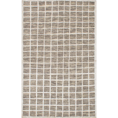 Tapis unique noué à la main style Bhadohi des années 2010 de 4 pi 11 po x 7 pi 11 po beige Fjoralba