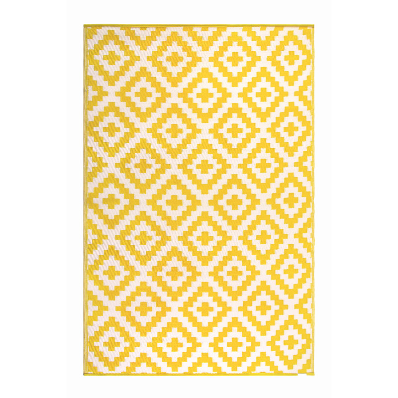 Tapis d'extérieur imperméable en plastique recyclé avec paille - jaune et blanc Izna, Rectangle 6 pi x 9 pi