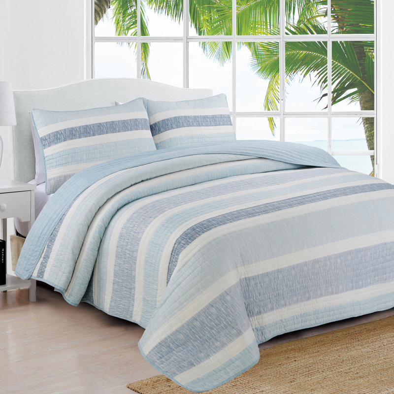 Phillips Modern & Contemporary Polyester Striped Quilt, Full/Queen Quilt + 2 Shams, Blue