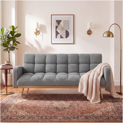 Canapé-lit ajustable en tissu molletonné gris 69 po, canapé multifonctionnel pour petits espaces de chambre à coucher