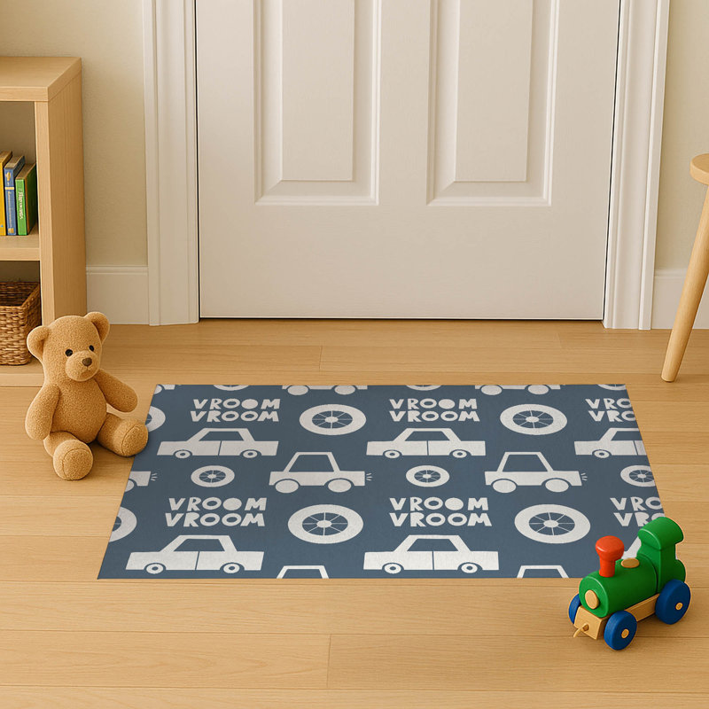Vroom vroom Indoor Doormat, 36" W x 60" L, Blue