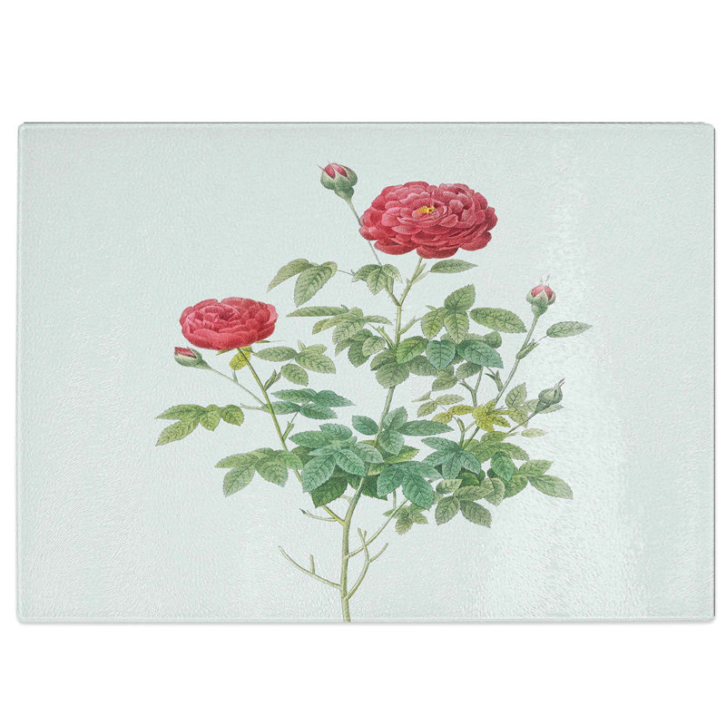 Tempered Glass Burgundy Cabbage Rose Chopping Board, 39 cm W x 28.5 cm L