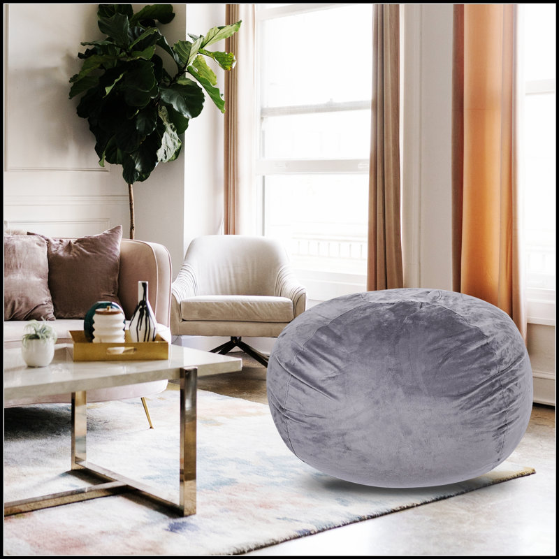 Minky Velvet Bean Bag Chair, Grey-5Ft Plush Floor Seating For Kids And Adults, Washable Cover, Stretchable Fabric, Memory Foam Filled