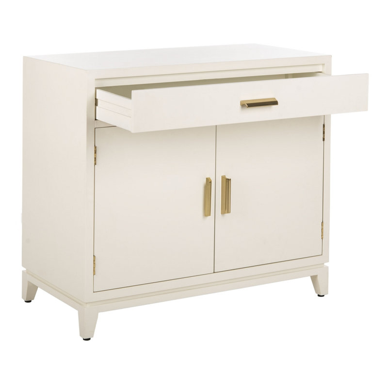 Stylish 2 Door 32''W Nightstand, White Finish & Brass Accents Wood Dresser for Bedroom & Living Room