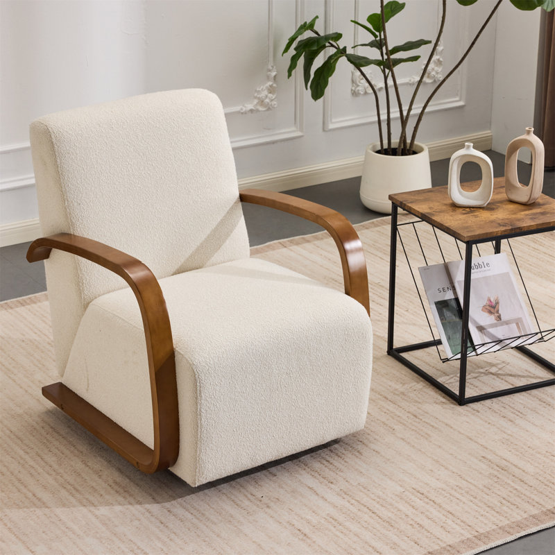 Fauteuil d'appoint pivotant à 360 ° crème - Accoudoirs courbés en bois massif