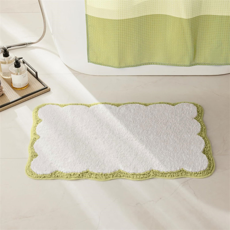 Attikus Microfiber / Microsuede Non-Slip Bath Mat, White/Green