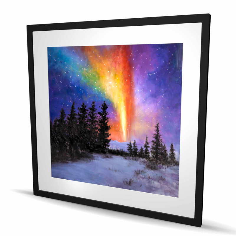 Aurores boréales dans la forêt | Meilleure vente, reproduction encadrée, H 36 po x l 36 po, Black