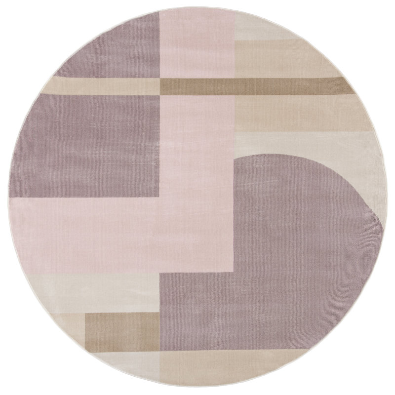 Aslin Geometric Pink/Light Purple Area Rug, Round 3'