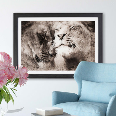 Pair of Loving Lions - Framed Print