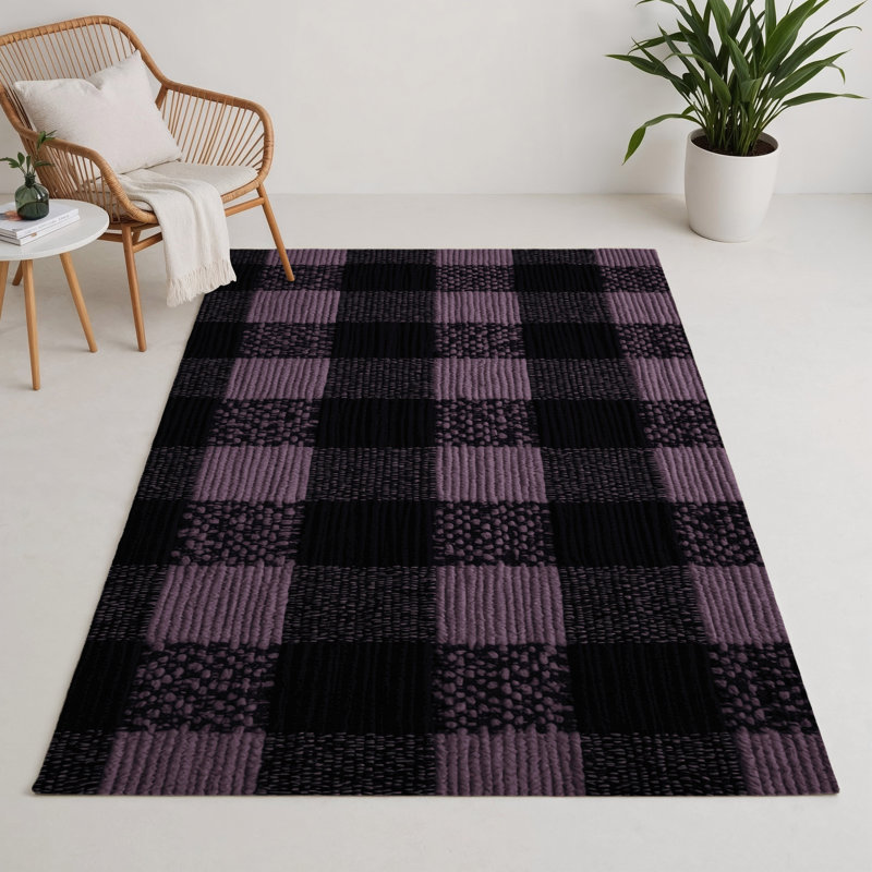 Tapis intérieur / extérieur mauve à carreaux, Rectangulaire 3 pi x 5 pi