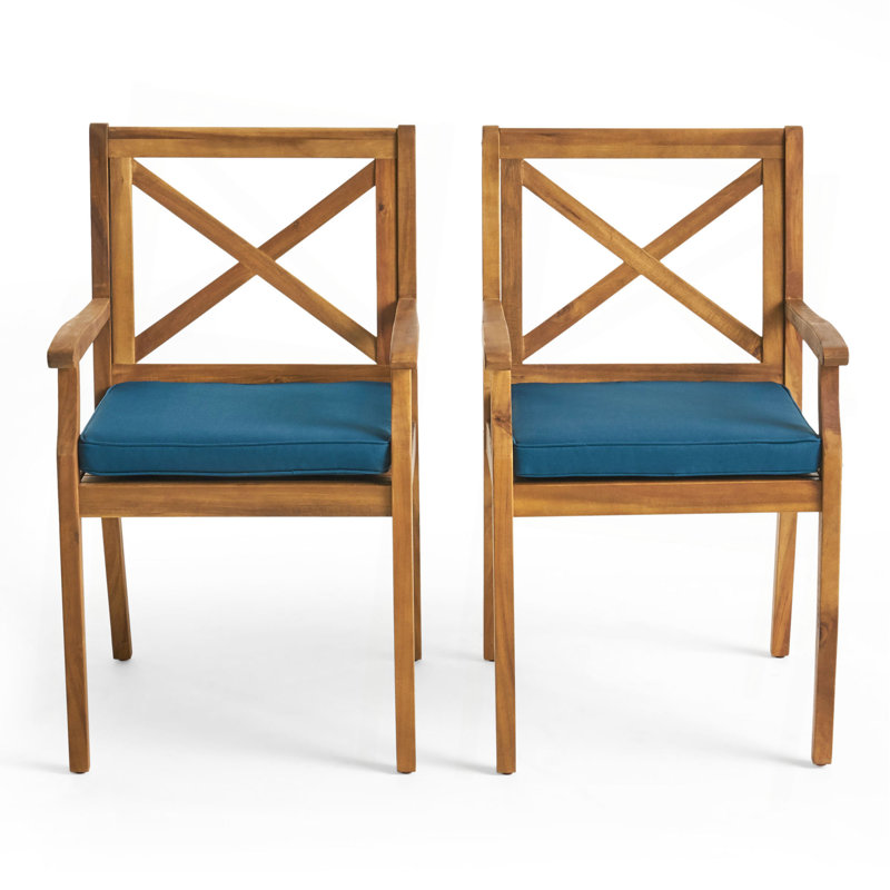 PERLA DINING CHAIR,2PCS With 2 Cushions,For Backyard, Poolside, Garden, Blue, Teak