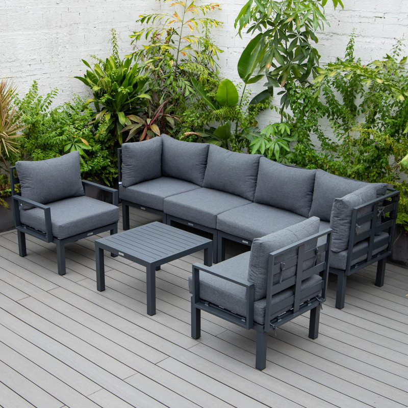 Chelsea 7-Piece Outdoor Sectional Seating Group – Weather-Resistant Aluminum Frame, Patio Conversation Set with Removable Cushions & Coffee Table