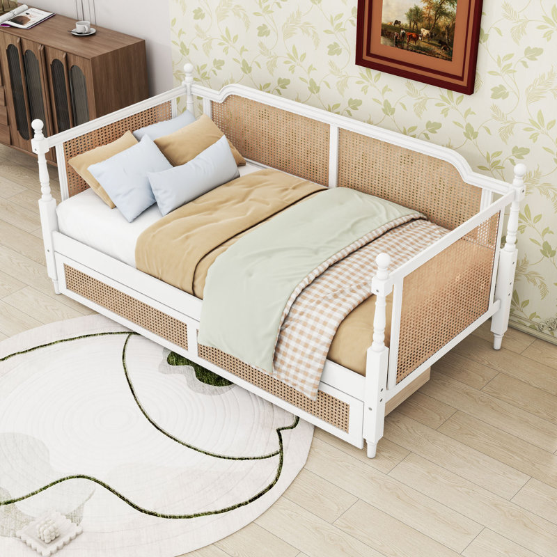 Wooden Daybed with Two Drawers and Slats, Twin, Antique White