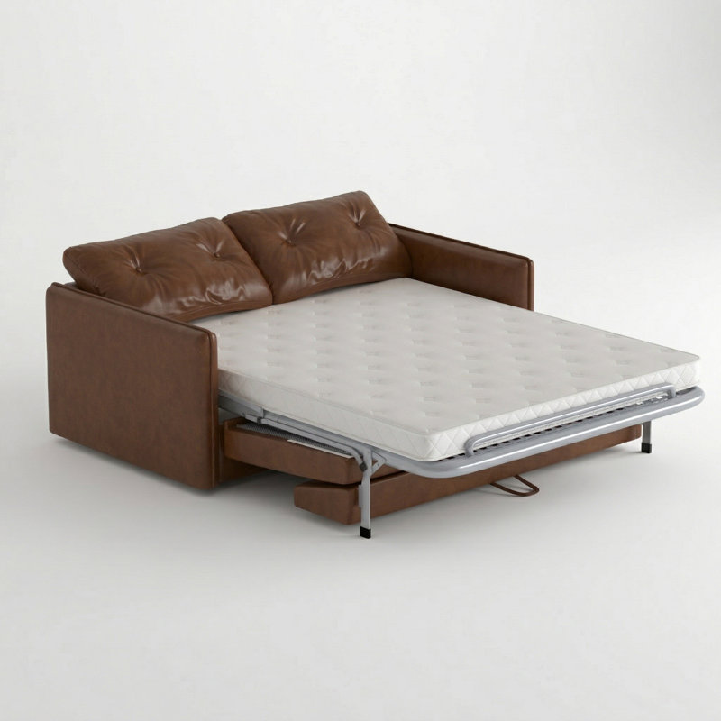 Causeuse-lit escamotable 63 po en similicuir brun avec matelas