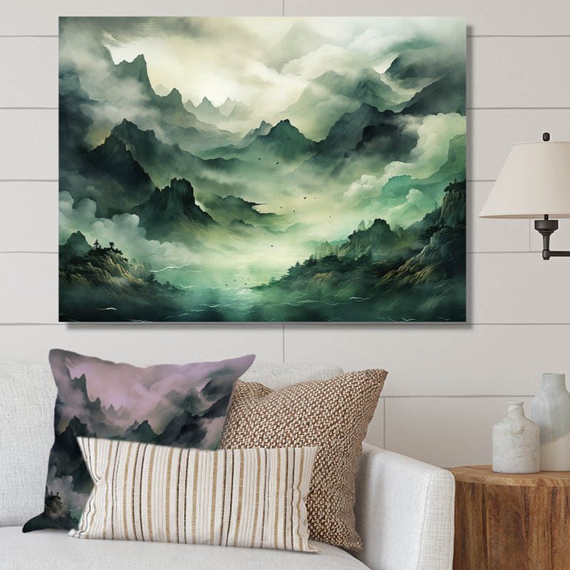 «Mountains Green Percolated Peaks I», reproduction d'art sur montagnes, H 30 po x l 40 po x P 1,5 po, Toile tendue